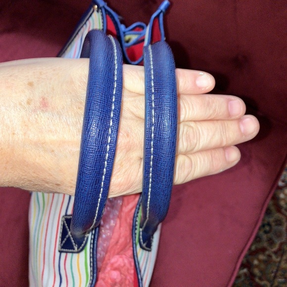 Dooney & Bourke Watercolor Stripe  navy blue and multi color tote - Picture 5 of 14